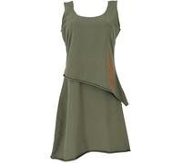 GURU SHOP Vestido corto de algodón orgánico en capas sin mangas con estampado de plumas para mujer, verde oliva, 44