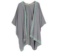 GURU SHOP Vestido corto de verano con bordado de kimono, caftán, vestido de playa para mujer, gris, 46