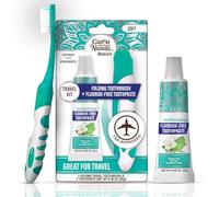 GuruNanda Cepillo de dientes plegable con cubierta integrada y pasta de dientes con hidroxiapatita, perfecto para viajes, compacto y portátil, sobre la marcha, cerdas suaves y mango ergonómico, para