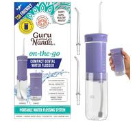 GuruNanda Irrigador bucal dental compacto, tamaño de viaje, con temporizador inteligente y 2 puntas de hilo dental, tanque de 180 ml, lavanda