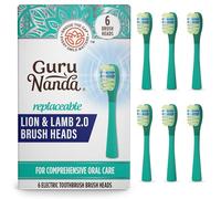 GuruNanda Lion & Lamb 2.0 - Cabezal de cepillo de repuesto (paquete de 6), punta redonda, cerdas suaves para ayudar con el control de placa, sin BPA, resistente al agua IPX7