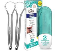 GuruNanda Raspador de lengua de acero inoxidable, ayuda con el mal aliento, 100% acero inoxidable, ideal para la higiene bucal, limpiador de lengua para adultos y niños, plateado, 2 unidades (paquete