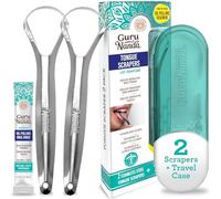 GuruNanda Raspador de lengua de acero inoxidable, ayuda con el mal aliento, 100% acero inoxidable, ideal para la higiene bucal, limpiador de lengua para adultos y niños, plateado, 2 unidades (paquete