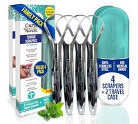 GuruNanda Raspador de lengua de acero inoxidable, combate el mal aliento, 100% acero inoxidable de grado médico, ideal para higiene bucal para adultos y niños Forma de cuchara Paquete de 4