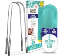 GuruNanda Raspador de lengua de acero inoxidable, diseño ergonómico en forma de U, lucha contra el mal aliento, el acero inoxidable 100% del acero inoxidable del grado médico Forma de U 2 paquetes