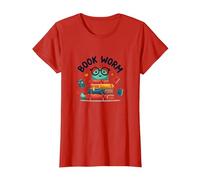Gusano del Libro Lindo Amante de la Lectura Bookworm Literario Camiseta, Mujer, Rojo, L