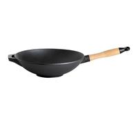 Gusseisen-Wok Ø 30CM ,Negro, Extraíble Mango de Madera - para Todos Tipos