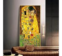 Gustav Klimt El Beso Pinturas Clásicas Grandes Impresiones Enmarcadas sobre Lienzo Imágenes Famosas para la Sala de Estar del hogar Moderno 90x150cm/35x59inch con Marco Dorado