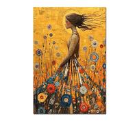 Gustav Klimt - La joven con el vestido dorado - Lienzo decorativo para pared, diseño de Gustav Klimt, para sala de estar, dormitorio (80x140 cm, marco interior)