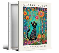 Gustav Klimt - Lienzo decorativo para pared, póster de gato negro en el jardín, reproducción de pinturas al óleo famosas, impresiones florales clásicas de gato negro para dormitorio, sala de estar,