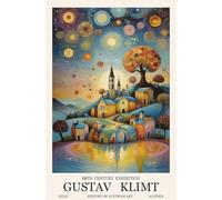Gustav Klimt Póster Impresiones en Color Cuadro de Arte de Pared Abstracto《Ciudad de los Sueños Cielo Estrellado》 Gustav Klimt Cuadro en Lienzo para la Decoración del Hogar 50x70cm Sin Marco