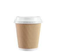 GUSTO [50 unidades - 300 ml - 10 oz Tazas de Papel Rizado Kraft Aisladas, Tazas de Café Desechables con Tapa - Ideales para Bebidas Calientes, Viajes y Uso en Oficina - Formerly Comfy Package