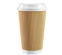 GUSTO [50 unidades - 470 ml - 16 oz Tazas de Papel Rizado Kraft Aisladas, Tazas de Café Desechables con Tapa - Ideales para Bebidas Calientes, Viajes y Uso en Oficina - Formerly Comfy Package