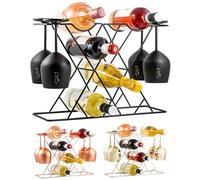 Gusto Nostro Organizador de Botellas de Vino con Porta Copas - Cava de Vino - Porta Botellas Negro - Estante para Vinos - Wine Rack - Estantería Metálica para Gabinete de Cocina, Encimera, Mesa, Bar