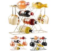 Gusto Nostro Organizador de Botellas de Vino y Soporte para Copas - Estante de Vino - Porta Botellas Dorado - Porta Vinos y Copas - Iron Wine Rack - Estantería Metálica para Cocina, Mostrador, Mesa