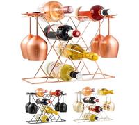 Gusto Nostro Porta Botellas de Vino con Porta Copas - Estante para Vino Moderno - Organizador de Botellas para Tus Vinos y Copas - Wine Rack and Glass Holder - Estantería Metálica para Encimera, Mesa