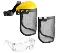 GUSTO Visera protectora para desbrozadora, protector contra salpicaduras ajustable para jardinería, protección para jardinería (Casco + 2 viseras de red + 1 juego de gafas de seguridad)