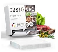 GustoVac Bolsa a Vacio PREMIUM - Fabricado en Europa - 100 u. 20 x 30cm - Para Cualquier Envasadora al Vacío - Con Relieves - Adecuada para Cocina Sous Vide - Sellado Extra Fuerte - Con eBook Gratis