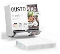 GustoVac Bolsa para Envasadora al Vacio PREMIUM Fabricado en Europa 16x25cm - 100 Bolsas al Vacio Gofradas Bolsas para Envasar Comida de Sellado Extra Fuerte - Bolsa Vacio Alimentos de Relieve