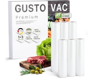 GustoVac Película de envasado al vacío: 6 rollos de película al vacío: 3x20x300 cm + 3x30x300 cm, resistente al aroma, rollos de película para sellador al vacío - Sous Vide
