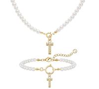 GUSXPPD Collar De Perlas Con Iniciales Juego De Pulseras Juego De Joyas De Perlas Colgante Ajustable Iniciales A-Z Capital Collares Perlas Pulsera Perlas Iniciales Regalos Para Mujeres (Blanco T)