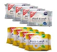 Gut & Günstig Paquete de 8 Unidades (560 Toallitas) de Papel Higiénico Húmedo, Incluye 4 Unidades con Camomila y 4 Unidades para Pieles Sensibles