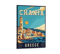 GUTAITER Chania Grecia - Póster de arte de viaje vintage atractivo retro para pared, impresiones en lienzo para habitación estética de 20 x 30 pulgadas (50 x 75 cm), estilo marco-1