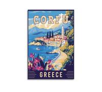 GUTAITER Gorfu Grecia - Póster de arte de viaje vintage atractivo retro para pared, impresiones en lienzo para habitación estética de 20 x 30 cm, estilo 1