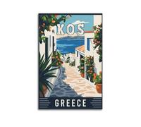 GUTAITER Kos Grecia - Póster de arte de viaje vintage atractivo retro para pared, impresiones en lienzo para habitación estética de 30 x 45 cm, estilo sin marco, estilo 1