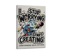 GUTAITER Lienzo decorativo para pared con texto en inglés "Stop Worrying Start Creating Motivational" (60 x 90 cm), estilo marco