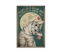 GUTAITER Póster de arte inspirador vintage con diseño de gato del buen día, retro, estético, inspirador, impresiones en lienzo para aula, 30 x 45 cm, sin marco, estilo 2