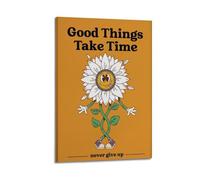 GUTAITER Póster Groovy, póster retro de motivación para oficina en casa, Good Things Take Time, póster moderno para pared, impresiones en lienzo para estética de habitación, 30 x 45 cm, estilo marco