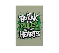 GUTAITER Póster motivacional con texto en inglés "We Break The Rules But Not The Hearts", retro, estético, inspirador, arte de pared, impresiones en lienzo para el aula, 60 x 90 cm, estilo sin marco