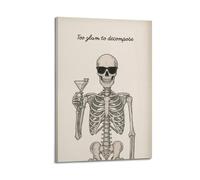 GUTAITER Póster vintage de esqueleto de Halloween Too Glam to Decompose, arte de pared moderno para decoración de habitación, 40 x 60 cm, estilo marco