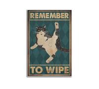 GUTAITER Remember To Wipe-Póster motivacional vintage con diseño de gato negro atractivo retro para pared, impresiones en lienzo para estética de habitación, 60 x 90 cm, estilo sin marco