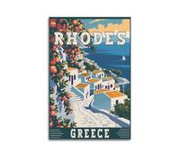 GUTAITER Rhodes Grecia - Póster de arte de viaje vintage atractivo retro para pared, impresiones en lienzo para habitación estética de 20 x 30 cm, estilo sin marco 1