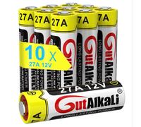 GutAlkaLi Pilas alcalinas 27 A A27 MN27 sin mercurio 12 V, 10 unidades en paquete de ahorro múltiple (27 A V27A LR27A WE27A L828) desarrollada para su uso en mandos a distancia