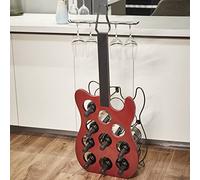 GUTE Estante de vino de metal y madera con forma de guitarra para 10 botellas, soporte decorativo vintage para vino, exhibición independiente, organizador de almacenamiento, cocina, bar en casa