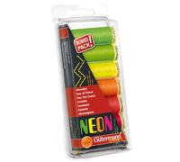 Gutermann, Juego de Hilos Neon, 7 Bobinas | Pack de Hilos Coselotodo de 100m, Neon ,6 Tonos Flúor y 1 Bobina en Color Blanco