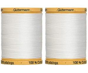 Gutermann - Paquete de 2 hilos de algodón natural sólidos de 876 yardas cada uno, color blanco (800C 5709)