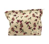 GUTGNK Bolsa de cosméticos de pana para mujer, bolsa de cosméticos de lona de gran capacidad, bolsa de aseo de viaje, organizador de accesorios, rosa blanca, Blanco, rosa