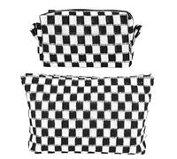 GUTGNK Bolsa de maquillaje a cuadros para mujer, bolsa de cosméticos rosa, bolsa de aseo de viaje de gran capacidad, bolsa de almacenamiento de lona con diseño estético, bonito estuche para lápices