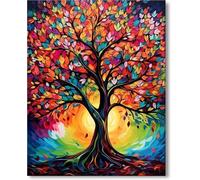 Gutluz Pintura para niños a partir de 9 años, árbol de la vida, pintura por números, pincel de lienzo, adultos pequeños