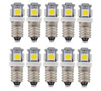 GutReise E10 AC Bombillas LED, 10 piezas 6V 12V Blanco frío Blanco cálido 5 Lámparas LED, E10 Tornillo miniatura 0.5W 50Lm (AC6V, Cold White)