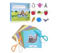GutSache 2 tijeras para niños + 48 hojas de papel de manualidades colorido para niños a partir de 2 años | Kit de manualidades para guardería, preescolar y en casa | relleno de calendario de Adviento