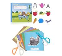 GutSache Set de tijeras para niños con 2 tijeras y 48 papeles de manualidades, set de manualidades para niños a partir de 2 años, juguete educativo Montessori para la motricidad fina, preescolar y
