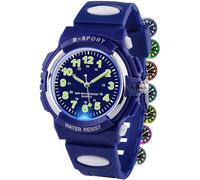 GUUMUXIN Reloj analógico para niños con luces de colores, reloj impermeable de 30M para aprender, reloj deportivo para niños y niñas, con correa de TPU para niños de 5 a 16 años, azul, Moderno