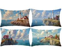 Guuogxan Funda Almohada 30x50cm, Paisaje del Faro Funda Cojin Rectangular Pack 4, Fundas Almohadas Patrón Doble Cara, Terciopelo Cojines Sofa con Cremallera Invisible para Decoración Home Cama s-143