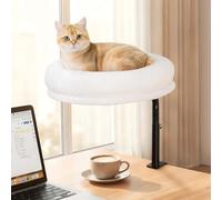 GUUSII HOME Cama Gato de Escritorio Giratorio 360° y Altura Ajustable Camas Hamaca para Gatos hasta 18kg Fácil Montaje Percha Asiento Gatitos Sin Perforaciones Lavable a Máquina Cat Desk Bed（Blanco）