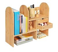 GUUSII HOME Estantería Escritorio Estanteria Pequeña Madera Sobremesa Oficina Organizador Libros con Cajones Estante Livros de Bambú Ajustables Libreria De Pie para Libros